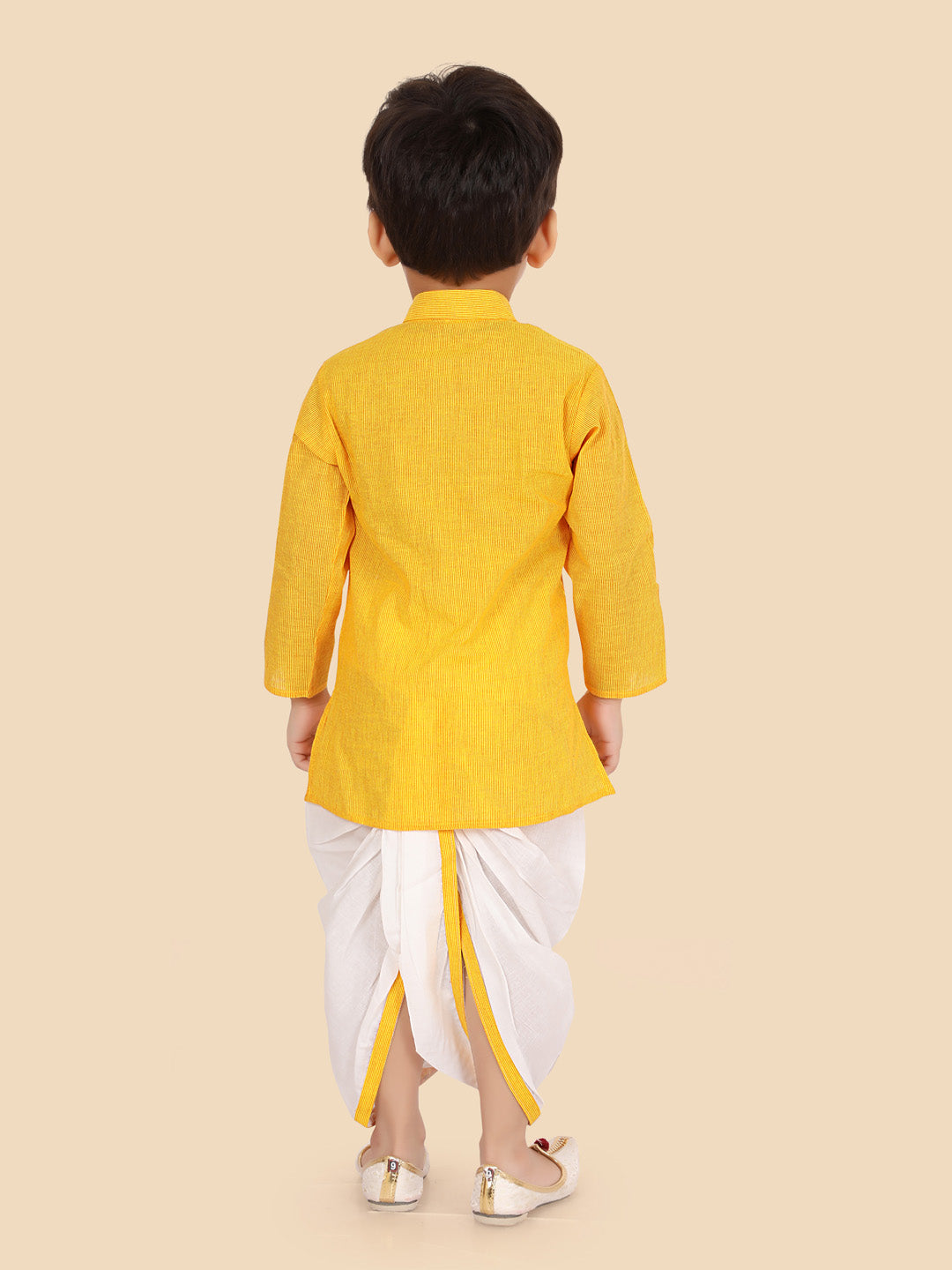 Boys Yellow Cotton Kurta with White Dhoti Pants Set Demo 13261-Gold
