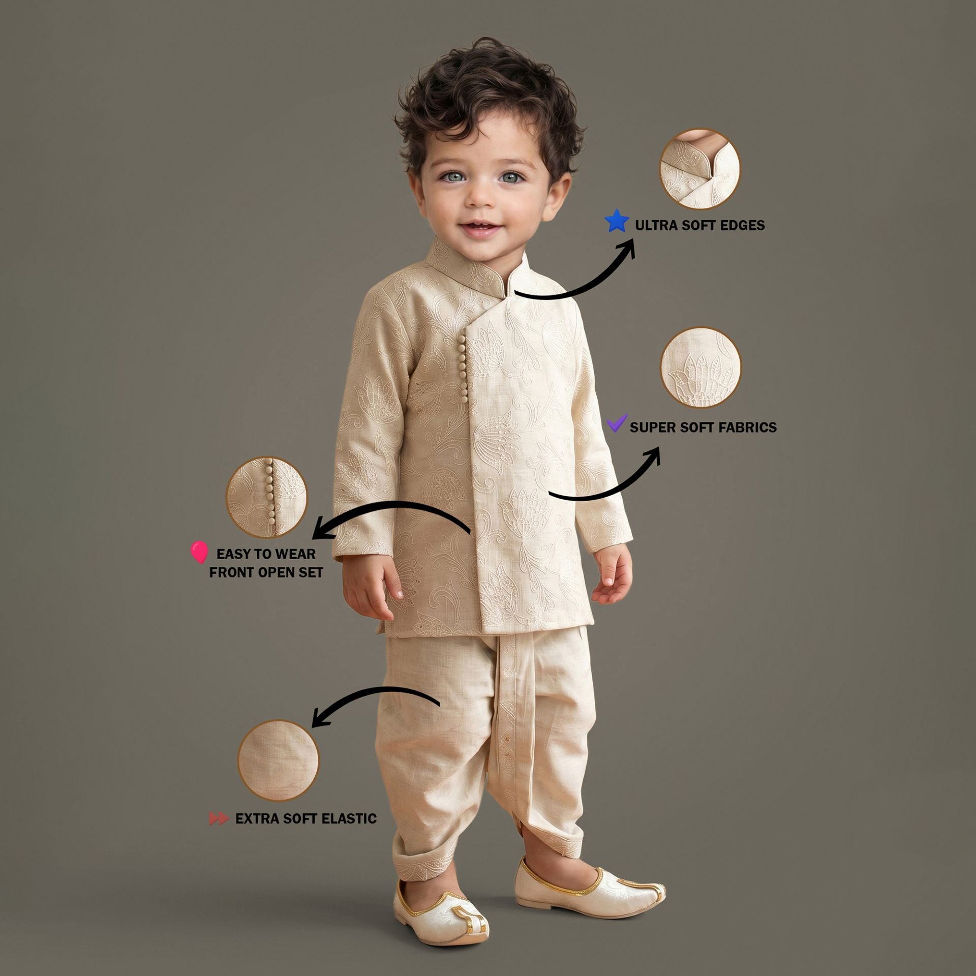 Boys Cotton Kurta with Dhoti Pants Set 13469 Natural