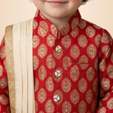 Boys Ethnic Brocade Kurta and Cream Dhoti Set with Stole (Festive & Wedding Wear) Red
