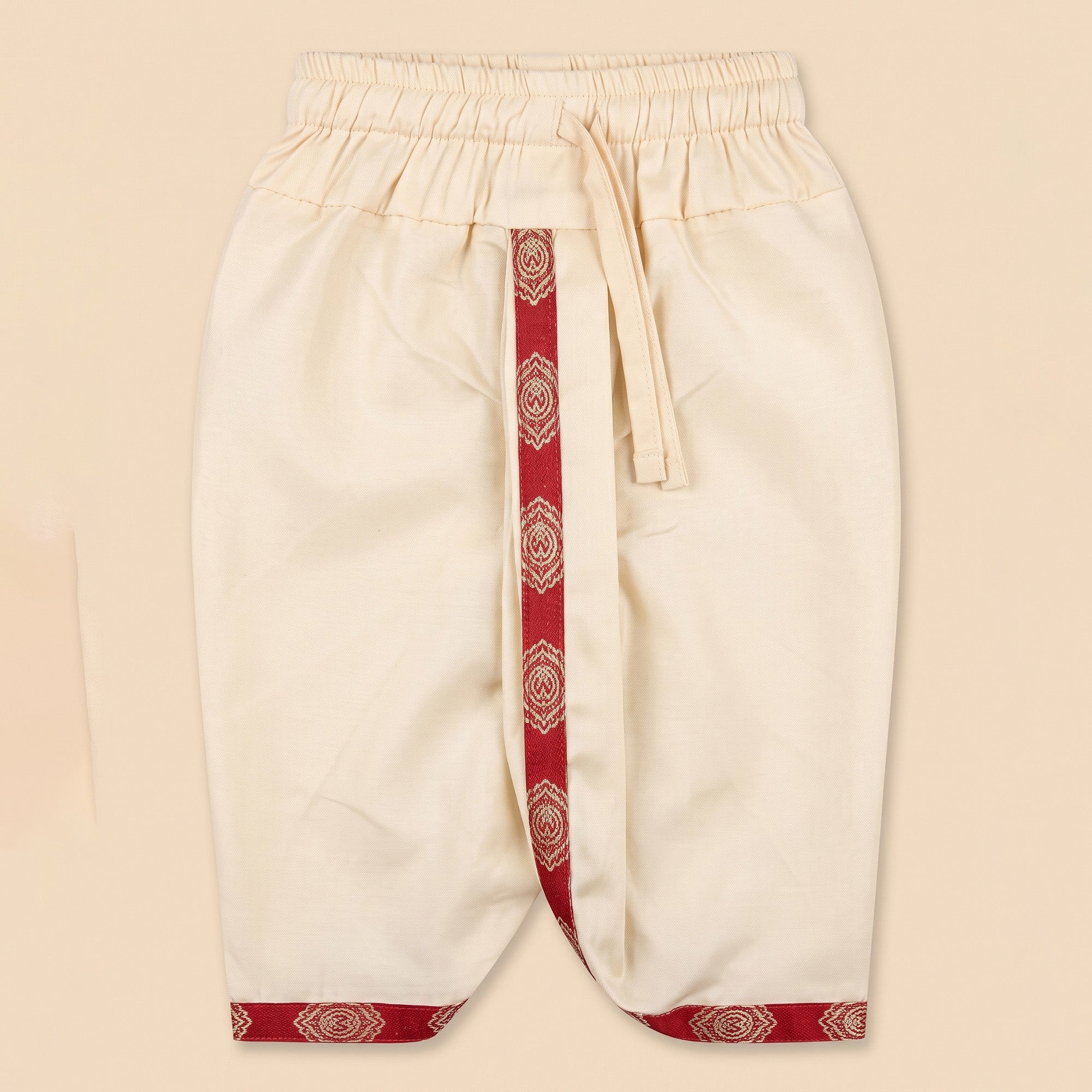 Boys Ethnic Brocade Kurta and Cream Dhoti Set with Stole (Festive & Wedding Wear) Red