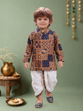 Boys Cotton Woven Full Sleeves All over printed Dhoti Kurta Set 13638 Color Navy Blue
