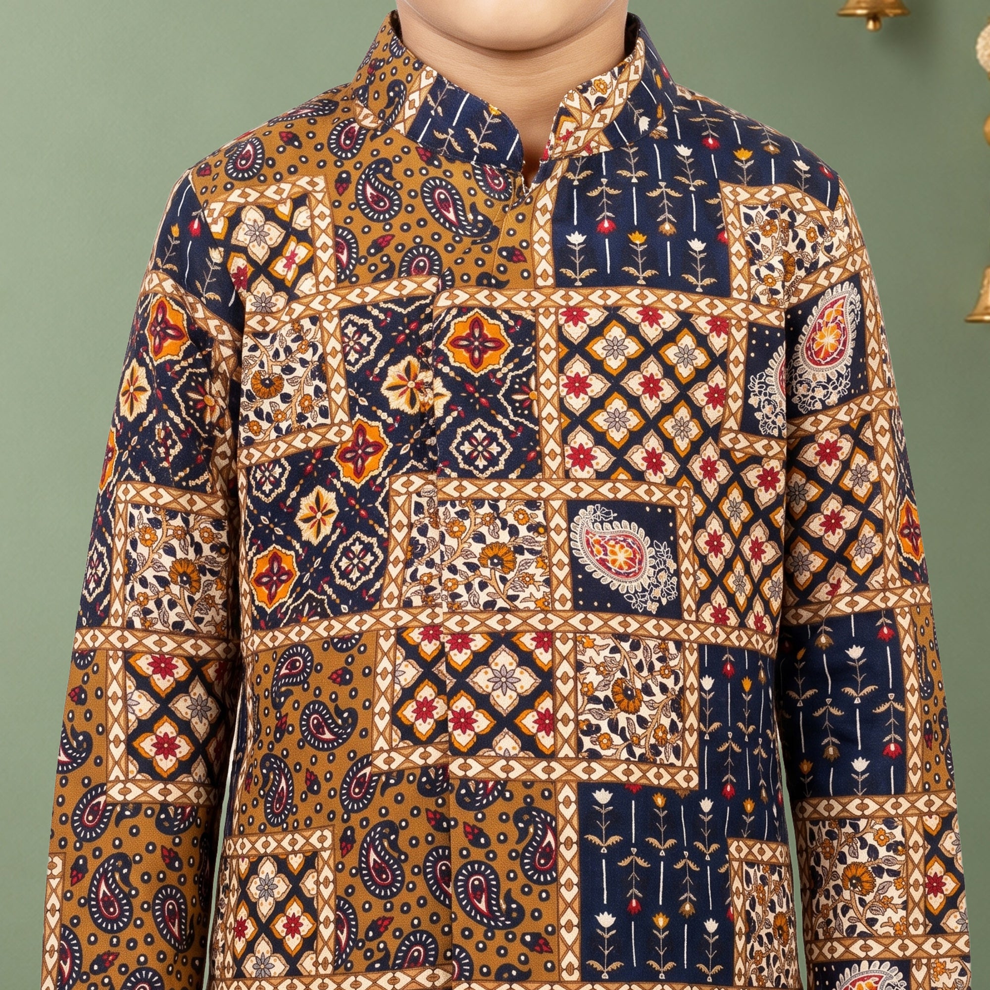 Boys Cotton Woven Full Sleeves All over printed Dhoti Kurta Set 13638 Color Navy Blue