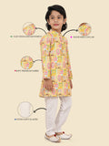 Gold Jacquard KurtaSet with Long Sleeve Kurta & Pant Style Pyjama For Boys