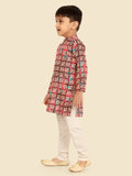 Purple Cotton Blend Kurta Set with Long Sleeve Kurta & Pant style Pyjama for Boys