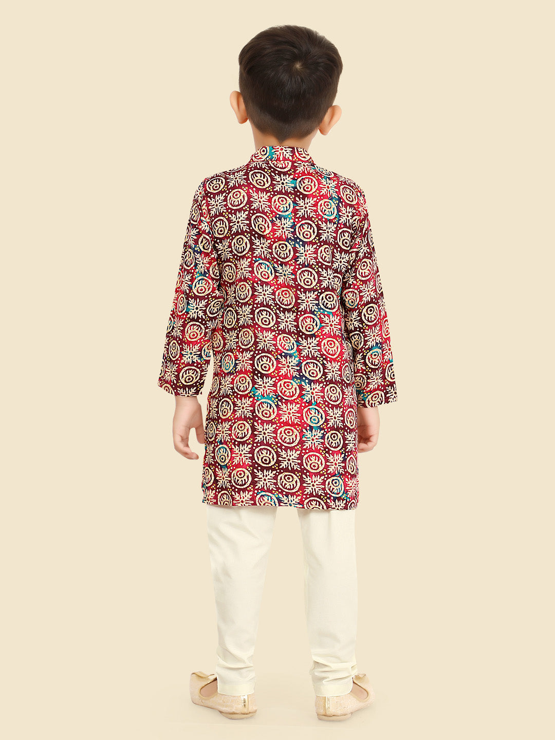 Purple Cotton Blend Kurta Set with Long Sleeve Kurta & Pant style Pyjama for Boys