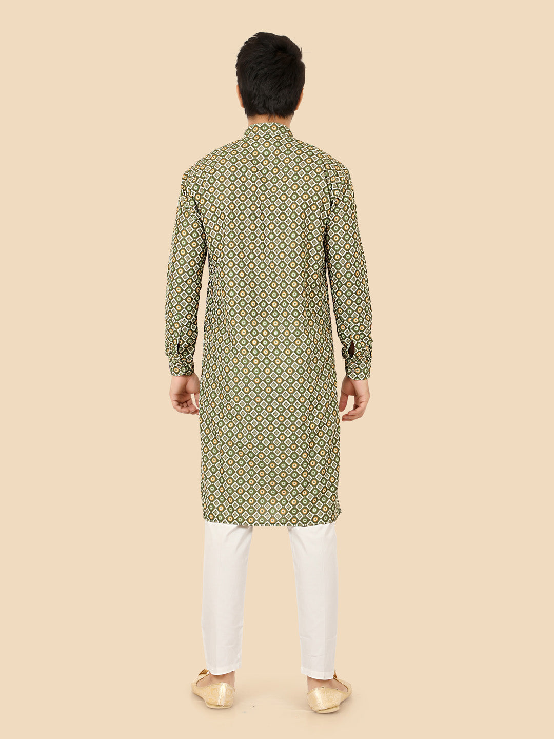 Elegant Green Jacquard Kurta Set for Men – Traditional Festive Wear with Pyjama