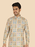 Men's Olive Jacquard Cotton Blend Kurta Suit Set