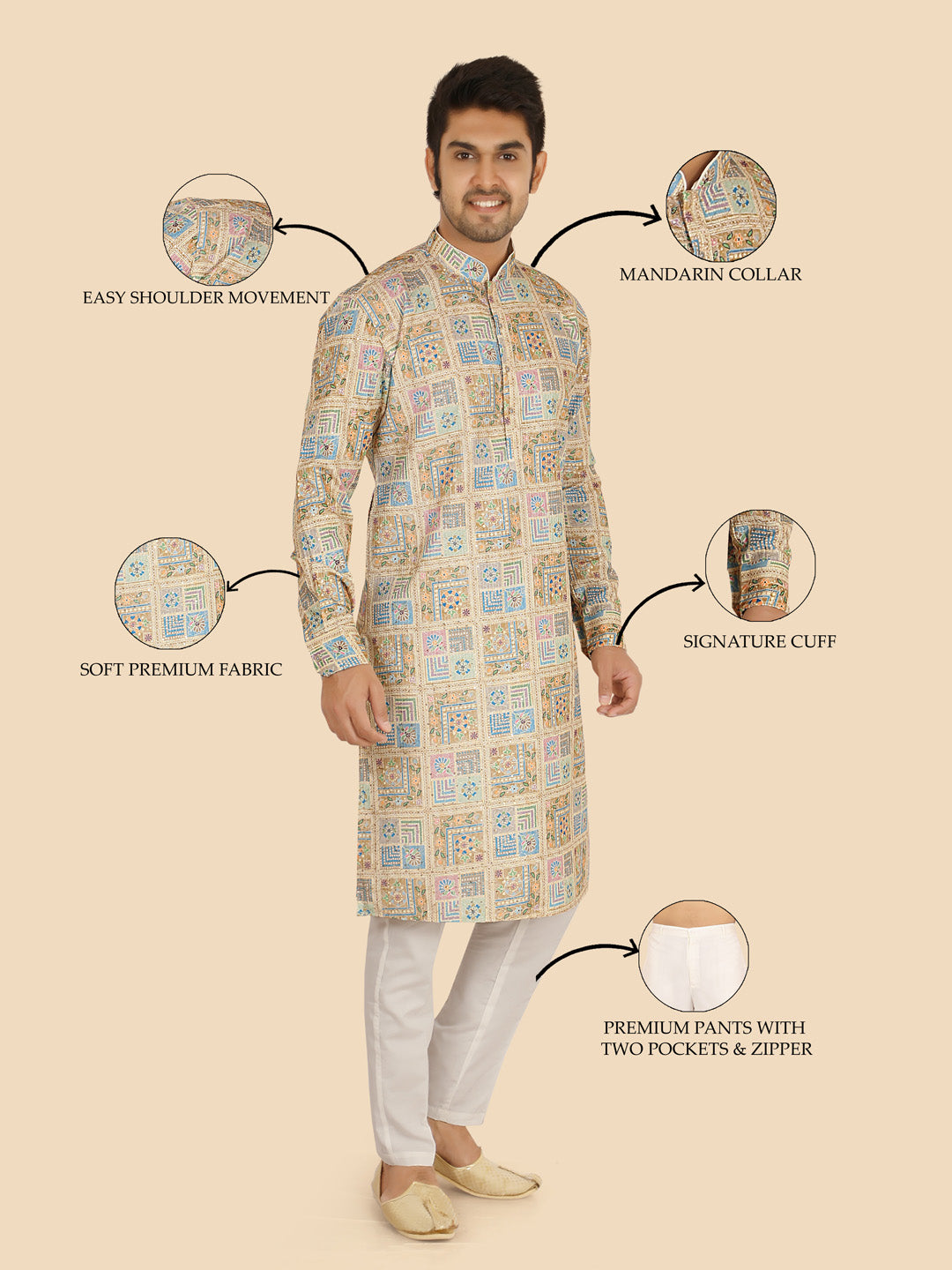 Men's Olive Jacquard Cotton Blend Kurta Suit Set