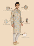 Men's Olive Jacquard Cotton Blend Kurta Suit Set
