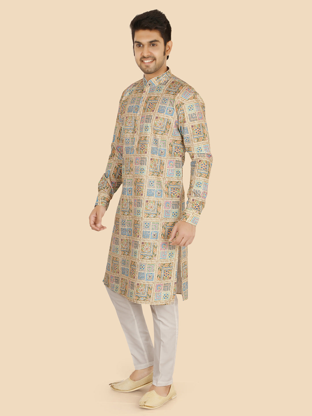 Men's Olive Jacquard Cotton Blend Kurta Suit Set
