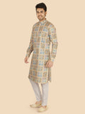 Men's Olive Jacquard Cotton Blend Kurta Suit Set
