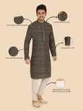 Men's Black Silk Blend Kurta Suit Set