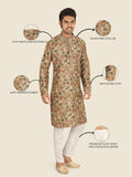 Man wearing a patterned pista kurta with highlighted features 