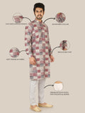 Man wearing a patterned gray kurta with highlighted features