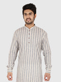 Man wearing a gray striped kurta 