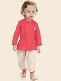 Carrot Pink Boys Woven Design Kurta Set with Dhoti