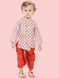 Rust Red Boys Ethnic Motifs Printed Kurta Set with Dhoti