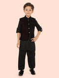 Black Boys Kurta Set with Pyjama & Velvet Jacket