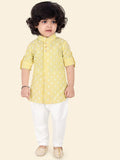 Lemon Yellow Boys Ethnic Motifs Printed Kurta Set with Pyjama