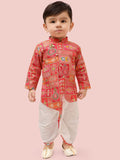 Pink Boys Kurta Set with Dhoti & Printed Kurta