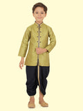 Pista Jacquard Kurta Set with Long Sleeve Kurta & Dhoti Style bottom For Boys