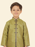 Pista Jacquard Kurta Set with Long Sleeve Kurta & Dhoti Style bottom For Boys