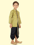 Pista Jacquard Kurta Set with Long Sleeve Kurta & Dhoti Style bottom For Boys