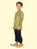 Pista Jacquard Kurta Set with Long Sleeve Kurta & Dhoti Style bottom For Boys