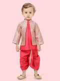 Rani Printed Sequence Jacket Set with Long Sleeve Kurta & Dhoti Style Bottom For Boys