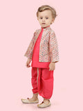 Rani Printed Sequence Jacket Set with Long Sleeve Kurta & Dhoti Style Bottom For Boys