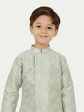 C Green Jacquard Kurta Set with Long Sleeve Kurta & Dhoti Style bottom for Boys