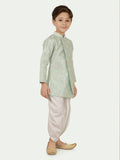 C Green Jacquard Kurta Set with Long Sleeve Kurta & Dhoti Style bottom for Boys