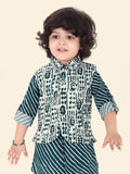 Green Boys Kurta Set with Pyjamas & Printed Jacket