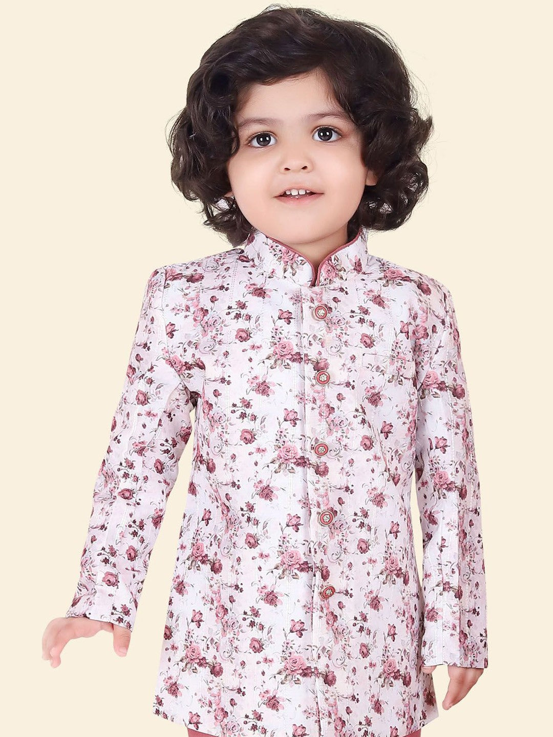 Pink Boys Floral Printed Kurta Set with Pyjamas