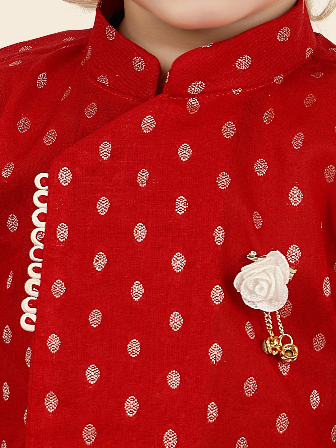 Red Boys Woven Designed Kurta Set with Dhoti