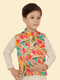 Cream Boys Kurta Set with Pyjama & Motifs Jackets