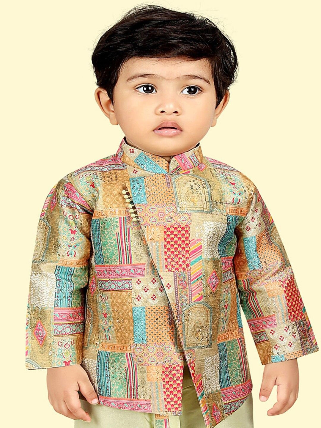 Pista Green Boys Motifs Printed Kurta Set with Dhoti