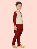 Fawn Jacquard Jacket Kurta Set with Long Sleeve Kurta & Pant style Pyjama For Boys