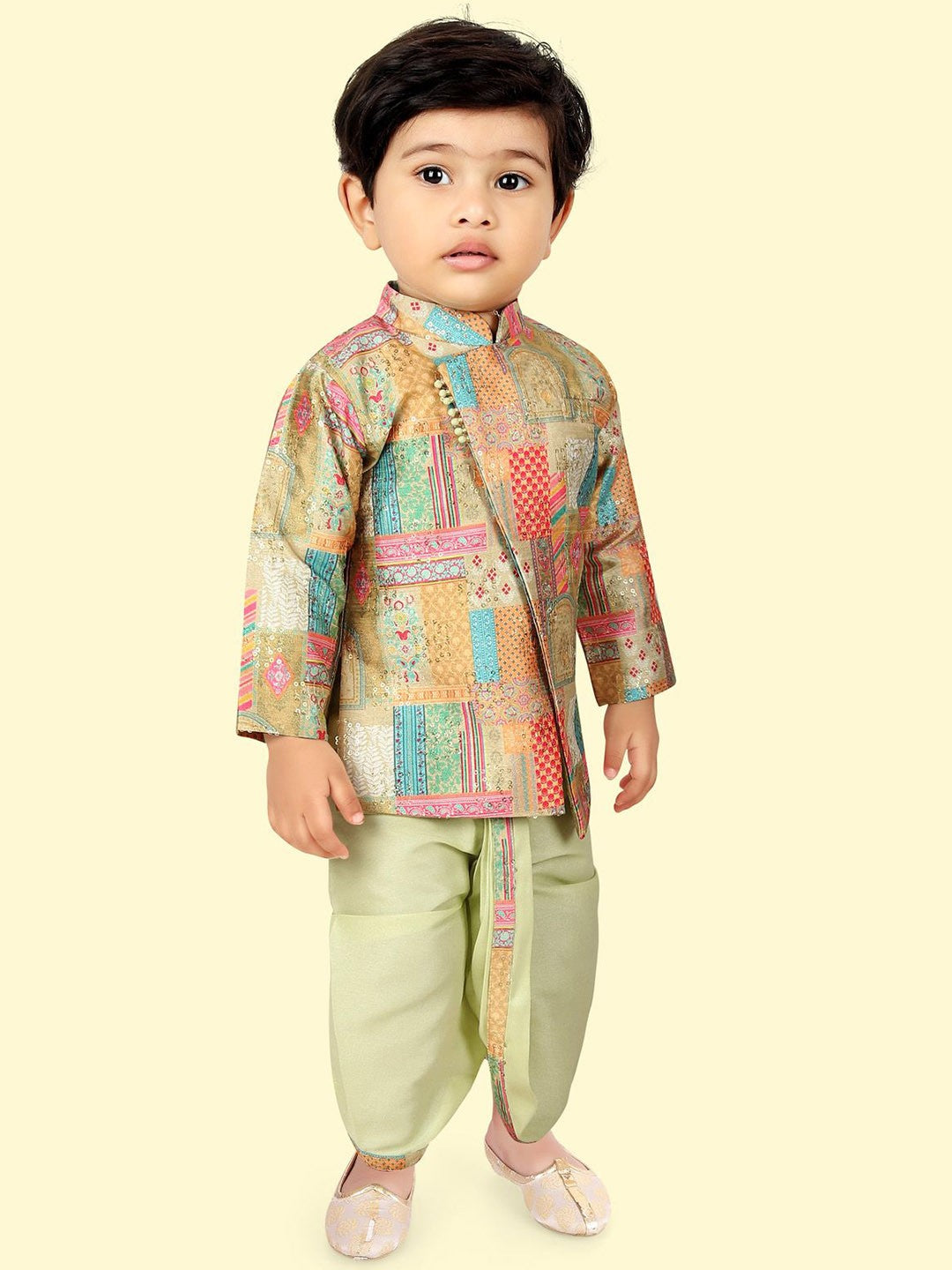 Pista Green Boys Motifs Printed Kurta Set with Dhoti