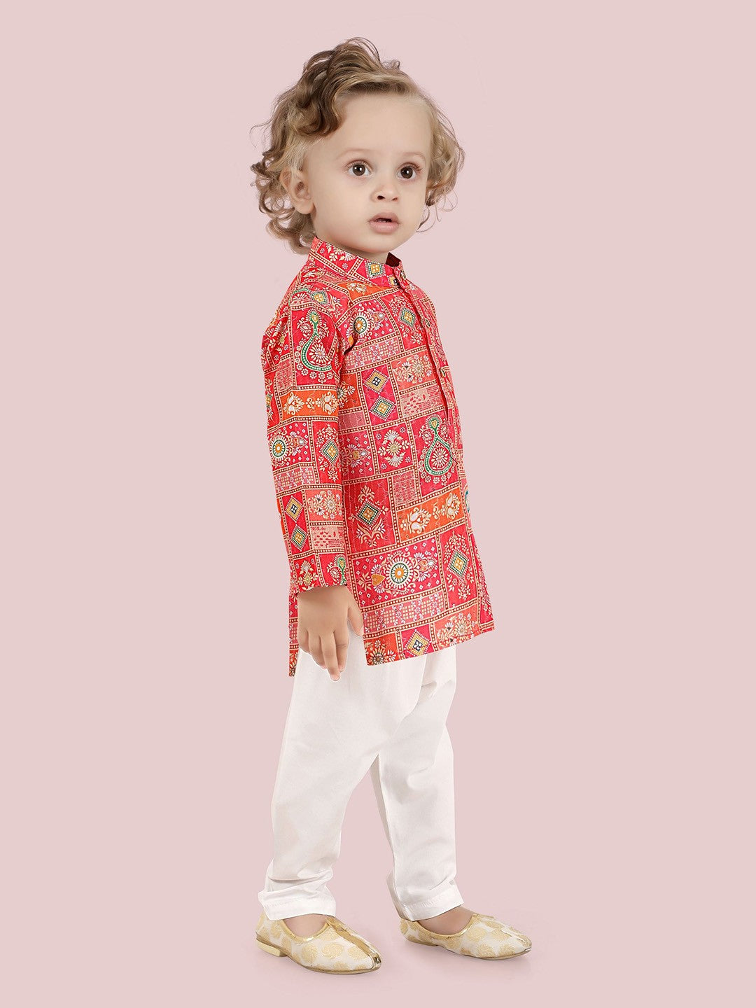 Pink Boys Motifs Kurta Set with Pyjama