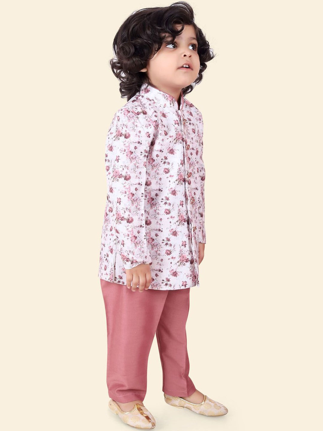 Pink Boys Floral Printed Kurta Set with Pyjamas