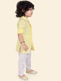 Lemon Yellow Boys Ethnic Motifs Printed Kurta Set with Pyjama