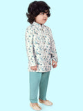 Green Boys Floral Printed Kurta Set with Pyjamas