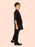 Black Boys Kurta Set with Pyjama & Velvet Jacket