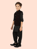 Black Boys Kurta Set with Pyjama & Velvet Jacket