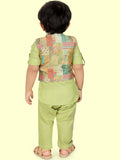 Green Boys Kurta Set with Pyjamas & Motifs Printed Jacket