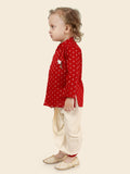 Red Boys Woven Designed Kurta Set with Dhoti