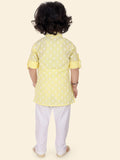 Lemon Yellow Boys Ethnic Motifs Printed Kurta Set with Pyjama