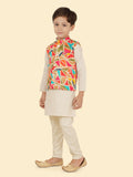 Cream Boys Kurta Set with Pyjama & Motifs Jackets