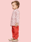 Rust Red Boys Ethnic Motifs Printed Kurta Set with Dhoti